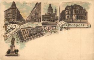 Budapest, Andrássy út, Bazilika, Operaház, Országos Minta rajziskola, Ottmar Zieher floral Art Nouveau litho (EK)