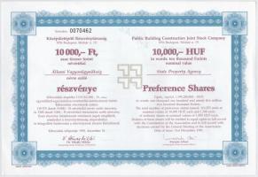 Budapest 1991. "Középületépítő Részvénytársaság" 10.000Ft értékű részvénye (3x) sorszámköv...