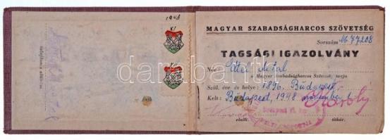 1948. "Magyar Szabadságharcos Szövetség" zománcozott fém jelvény, mellette "Tagsági I...