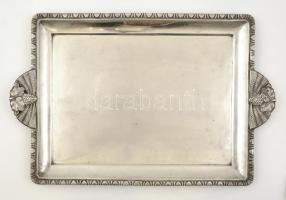 Ezüst (Ag.) tálca, plasztikus búzaszál és szőlő fürt díszekkel, jelzett, 34×51 cm, nettó:1877 g / Silver tray with hallmark