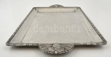Ezüst (Ag.) tálca, plasztikus búzaszál és szőlő fürt díszekkel, jelzett, 34×51 cm, nettó:1877 g / Si...