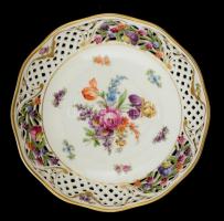 Schumann áttört szélű tál, kézzel festett, jelzett, hibátlan, d:20,5 cm