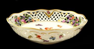 Schumann áttört szélű tál, kézzel festett, jelzett, hibátlan, d:20,5 cm