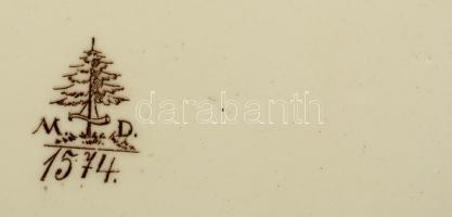 cca 1900 M.D. fajansz kínáló fém szerelékkel, jelzett, hibátlan, 25×14 cm