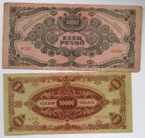 1945. 1000P + 1945. 10.000P mindkettő betűhibás "MNB" bélyeggel T:III