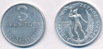 1947. "3 éves terv szolgálatában / Hermes Magyar Általános Váltóüzlet R.T. - Budapest IV. Petőfi Sándor u. 5." Al emlékérem (31mm) + Iván István (1905-1968) 1948. június 11. "Magyar Állami Pénzverő - Budapesti Nemzetközi Vásár" Al emlékérem (32mm) T:2,1-