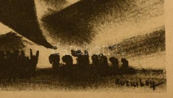 Ruzicskay György (1896-1993): Zászlók a szélben, algráfia, papír, jelzett az algráfián, 24×18 cm