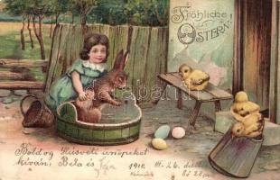 3 db RÉGI motívumlap, nyulas húsvéti üdvözlőlapok, litho és dombornyomott példányok / 3 pre-1945 mot...