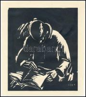 Gáborjáni Szabó Kálmán (1897-1955): Olvasó, fametszet, papír, jelzett a metszeten, 18×15,5 cm
