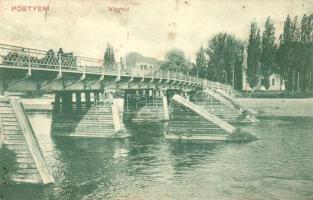 Pöstyén, Piestany - 2 db RÉGI városképes lap; Vághíd, Ferenc József út / 2 pre-1945 town-view postcards, bridge, street view