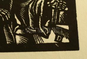 Divéky József (1887-1951): Toronyépítés, fametszet, papír, jelzett a metszeten, 20×15,5 cm