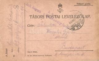 1915 Első világháborús tábori posta képeslap, beragasztott fotóval, cigarettázó K.u.K. katonák az or...