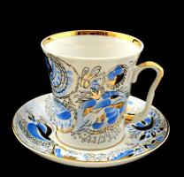 Jelzett szovjet teás csésze aljjal, kézzel festett, hibátlan