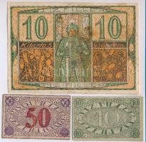 Sopron 1918. 10f utalvány + Pécs 1919. 10f + 50f házipénztár-jegy T:III,III-