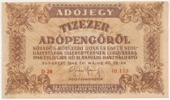 1946. 10.000AP vágáshiba, hátoldalán a szöveg ferdén nyomva T:III