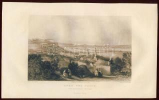 Buda és Pest a Gellérthegyről acélmetszet 23x14 cm