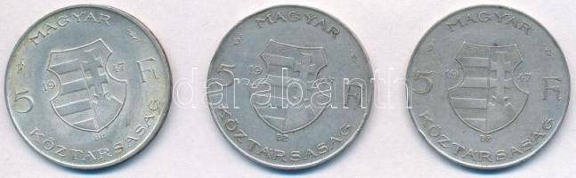 1947. 5Ft Ag "Kossuth" (3x) T:2,2-