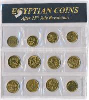 Egyiptom 1973-1980. 5m-10p (12xklf) aranyozott érmék fóliatokban T:1-  Egypt 1973-1980. 5 Milliemes - 10 Piastres (12xdiff) gold plated coins in foil packing C:AU