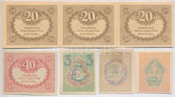 Orosz Birodalom 1917. 20R (3x) vágatlan, hajtott összefüggésben + 1917. 40R + Szocialista Szovjet Sz...