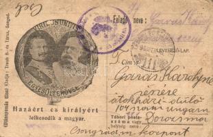 Hazáért és királyért lelkesedik a magyar; Ferenc József és II. Vilmos császár / Wilhelm II and Franz Joseph, Viribus Unitis propaganda card (EB)