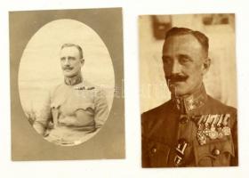 1916 Osztrák-magyar katonatiszt 2 db fotója, a 314. honvéd gyalogezred parancsnoka, kitüntetésekkel, 11x8,5 cm és 11x7 cm