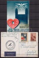 1948 Debreceni vásár és kiállítás levélzáró megegyező témájú légi posta képeslapon