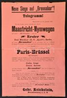 1893 Maastricht, Párizs-Brüsszel kerékpárverseny német nyelvű plakátja, szakadással, 46x32 cm