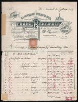 1902 Wiener-Neustadt, Franz Reksieder Üveggyáros díszes fejléces számlája illetékbélyeggel