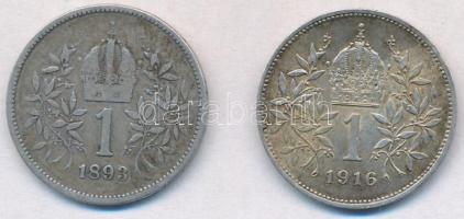 Ausztria 1893-1916. 1K Ag "Ferenc József" (2x) T:2,2- ph.
Austria 1893-1916.  1 Corona Ag...