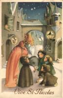 Vive St. Nicolas Saint Nicholas with children and donkey, Colorprint B Special 4645/1 (ragasztónyomok / glue marks)
