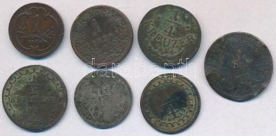 7db-os vegyes magyar és osztrák érme tétel, közte 1859E 1kr Cu, Ausztria 1812B 1/4kr Cu, 1900. 10h B...