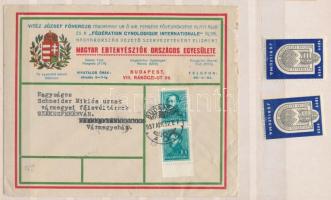 1939 Magyar Ebtenyésztők Országos Szövetsége fogazott és vágott levélzáró + futott boríték