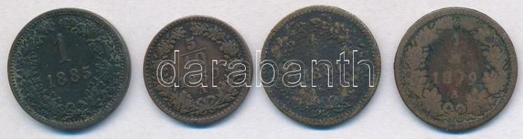Vegyes: Austria 1859A 5/10kr Cu + 1879(?) 1kr Cu + 1885. 1kr Cu + Magyarország 1881. 1kr "Közép...
