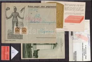 1926 Mohácsi csatával kapcsolatos kis összeállítás, benne levélzáró, képeslap, futott levél