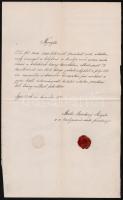 1886 Győr, Az Orsolya rendi apácák számára való kifizetésről kiállított nyugta, rajta a főnöknő aláírásával, viaszpecséttel
