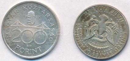 Vegyes: 1992. 200Ft "MNB" + Amerikai Egyesült Államok 1965. 1/2$ Ag "Kennedy" T:...