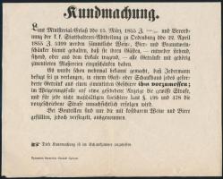 1855 Hirdetmény kocsmák részére a hitelesített mérőedénnyel való mérés kötelezettségéről