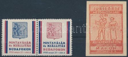 1930-1937 Mintavásár és kiállítás Budafok levélzáró pár + Jubiláris Mezőgazdasági és állattenyésztési levélzáró