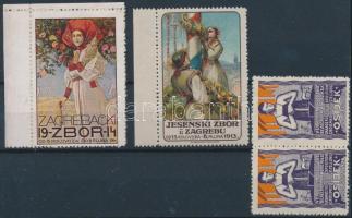 1913-1914 Zágráb és Eszék 4 db levélzáró bélyeg