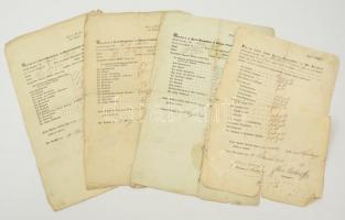 1841-1842 Bécsújhelyi főiskolai bizonyítványok száraz és viaszpecsétekkel, 4 db