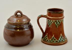 Alföldi porcelán népies dísz falitányérok, jelzett, matricás, hibátlan, d: 19 cm + 2 db népies kerámia tartó + magyar középcímeres nyomat fa keretben