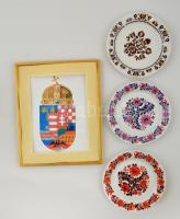 Alföldi porcelán népies dísz falitányérok, jelzett, matricás, hibátlan, d: 19 cm + 2 db népies kerám...