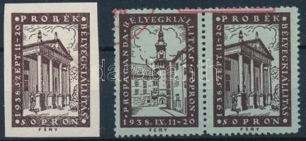 1938 Bélyegkiállítás Sopron vágott levélzáró és fogazott pár