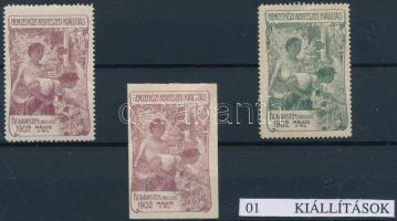 1902 Nemzetközi kertészeti kiállítás 2 db klf színű fogazott és 1 db vágott levélzáró