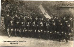 Ajka, Csingervölgyi önkéntes tűzoltóság csoportképe, magyar zászló, Vitéz Mészáros photo