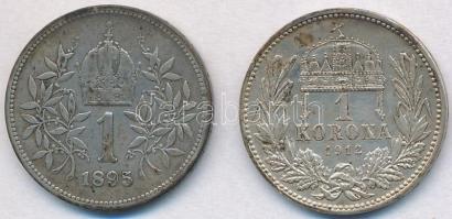 1912KB 1K Ag "Ferenc József" + Ausztria 1895. 1K Ag "Ferenc József" T:1-,2 patin...