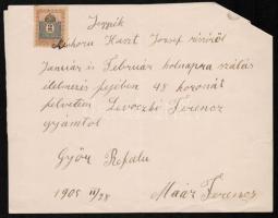 1905 Győr Révfalu, Jegyzék és elismervény, illetékbélyeggel