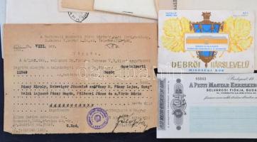 Vegyes papírrégiség tétel: adóív, hatósági végzés, számolócédula, kitöltetlen csekk, stb