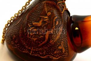 2 db spanyol üveg olíva kiöntő, bőr rátéttel, m: 25 cm