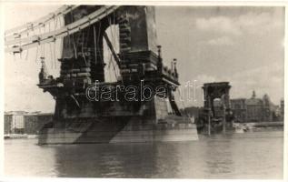 1948 Budapest, a lerombolt Lánchíd, Magyar Képszolgálat eredeti photo